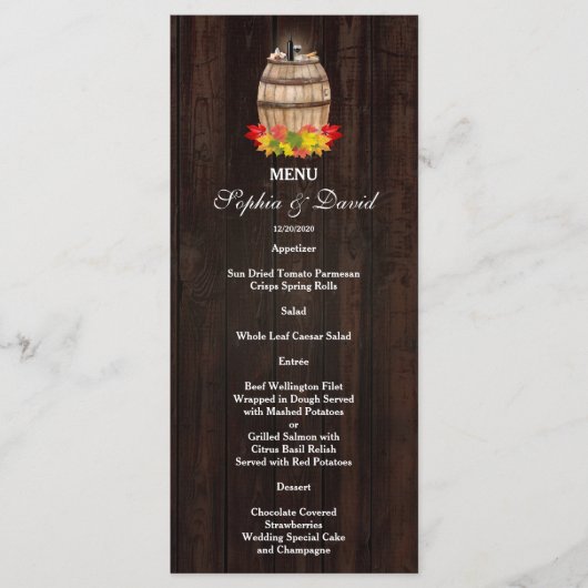 Vin de Folithe d'automne Baril Vignoble Menu Maria (Devant)