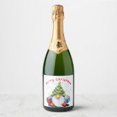 Vin de Noël étincelant Étiquette Gnome avec cadeau (Devant)