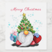 Vin de Noël Étiquette heureux Gnome avec cadeau (Étiquettes simples)
