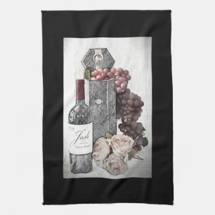 Vin de serviette de cuisine, raisins et Rose