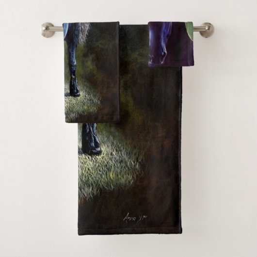 Vin d'étalon friésien sous les projecteurs, peintu (En situation)