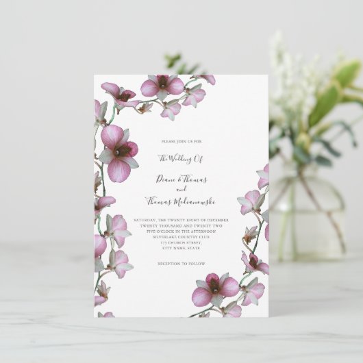 Vin d'orchidée rose Faire-part de mariage (Debout devant)