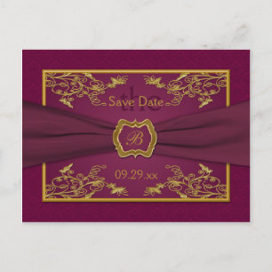 Vin et or Floral Damask Enregistrer la carte Date
