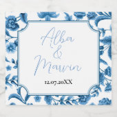 Vin Étiquette Chintz Bleu & Blanc Floral Ditsy (Étiquettes simples)