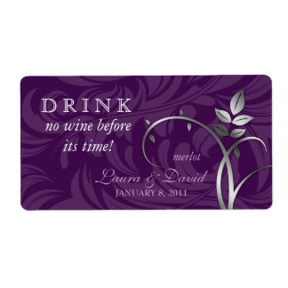 Vin Étiquette feuille tourbillonne d'argent violet
