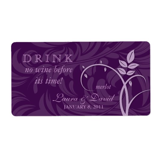 Vin Étiquette Feuilles Tourbillons violet (Devant)