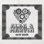 Vin Étiquette Steampunk Coeurs Mariages Coeurs Cog (Étiquettes simples)