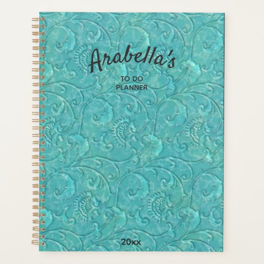 Vin Floral Turquoise Embossé De Luxe Personnalisé (Devant)