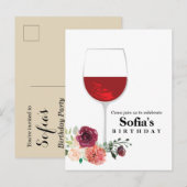 vin floral verre anniversaire Carte postale (Devant / Derrière)