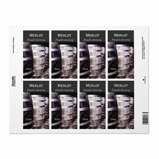 Vin fûts de chêne vin bouteille étiquette (Feuille entière)