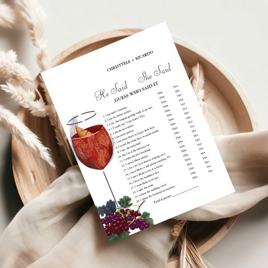 vin Il dit qu'elle a dit la carte de jeu de douche