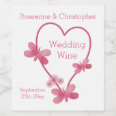 Vin mariage Étiquette Coeur Rose Et Papillons (Étiquettes simples)