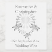 Vin mariage Étiquette Dragonflies d'argent Coeur (Étiquettes simples)
