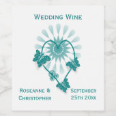 Vin mariage Étiquette Papillons Turquoises Coeur (Étiquettes simples)