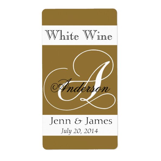 Vin mariage Monogramme Or Étiquette A (Devant)