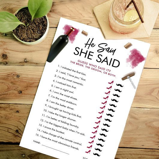 Vin Moderne – Carte de jeu « Il a dit, elle a dit 