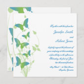Vin papillon bleu et vert Faire-part de mariage (Devant / Derrière)