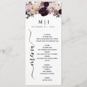 Vin Plum Mauve Automne Floral Menu Mariage (Devant)