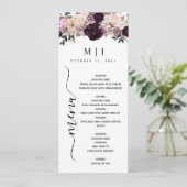 Vin Plum Mauve Automne Floral Menu Mariage (Debout devant)