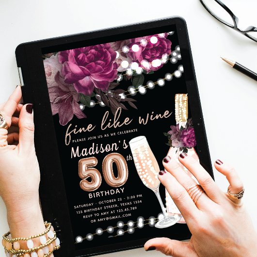 Vin rose Luxe 50e anniversaire Invitation