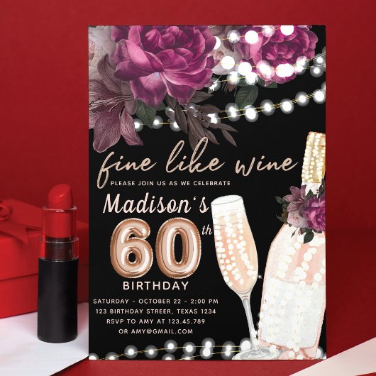 Vin rose Luxe 60e anniversaire Invitation
