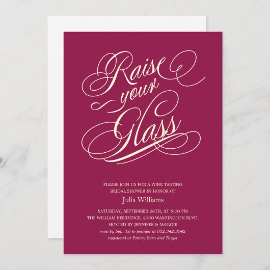 Vin rouge "augmenter vos" invitations en verre de (Devant / Derrière)