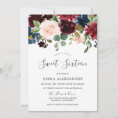 Vin rouge Bourgogne Floral Sweet 16 Invitation (Devant)