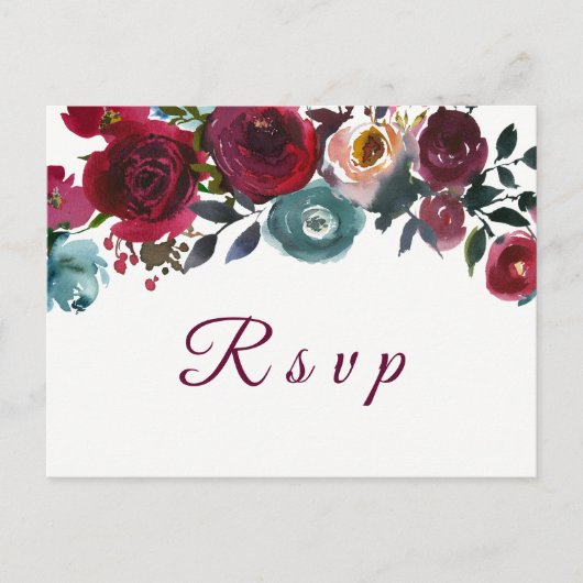 Vin rouge Bourgogne Floral Wedding Carte postale R (Devant)