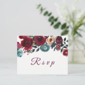 Vin rouge Bourgogne Floral Wedding Carte postale R (Debout devant)