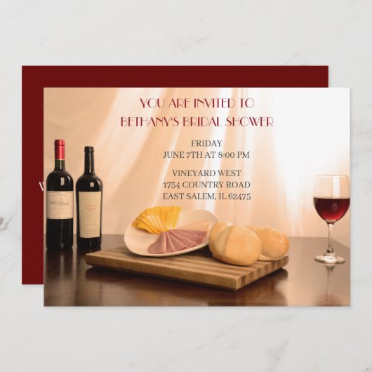 Vin rouge douche nuptiale Invitation (Devant / Derrière)