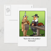 Vin Rouge Drôle Avec Carte Postale Poultry Thanksg (Devant / Derrière)