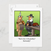Vin Rouge Drôle Avec Carte Postale Poultry Thanksg (Devant / Derrière)