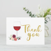 vin rouge et Carte de remerciements aux fleurs (Debout devant)