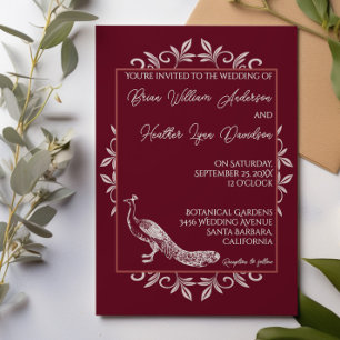 Vin Rouge paon Faire-part de mariage fleurie