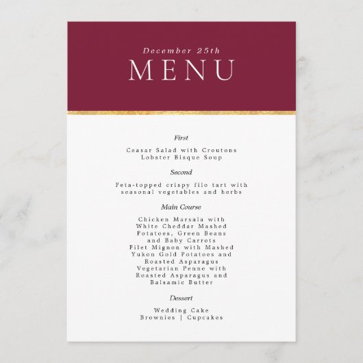 Vin Stylish Gold foil Mariage moderne Menu (Devant)