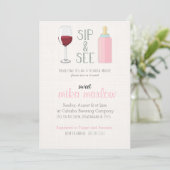 Vin Verre Sip & Voir Baby shower Invitation (Debout devant)