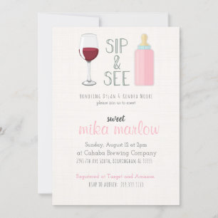Vin Verre Sip & Voir Baby shower Invitation