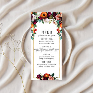 Vin vintage, Blush & Burange Orange Floral Menu