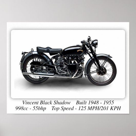 Vincent Black Shadow Motorcycle - Afdrukformaat A3 Poster (Voorkant)