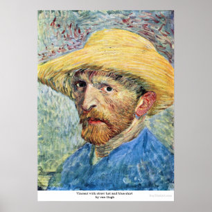Vincent met pet en blauw shirt van Gogh Poster