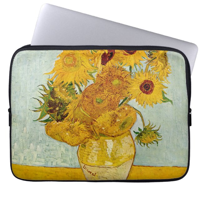 Vincent van Gogh 12 Zonnebloemen impressionist Laptop Sleeve (Voorkant)