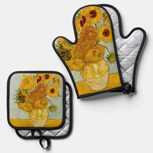 Vincent van Gogh 12 Zonnebloemen impressionist Ovenwant & Pannenlap Set (Voorkant / Achterkant)