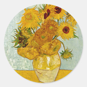 Vincent Van Gogh 12 Zonnebloemen Impressionist Ronde Sticker