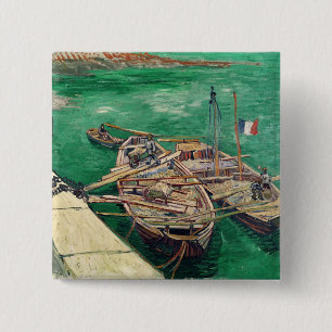 Vincent van Gogh Aanlandingsfase met boten, 1888 Vierkante Button 5,1 Cm