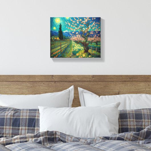 Vincent van Gogh Almond Blossom Landschap Uitzicht Canvas Afdruk (Insitu (Slaapkamer))
