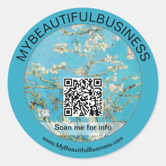 Vincent Van Gogh - Almond Blossom QR-code Ronde Sticker (Voorkant)