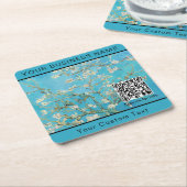 Vincent Van Gogh - Almond Blossom QR-code Vierkante Kartonnen Onderzetter (Schuin)