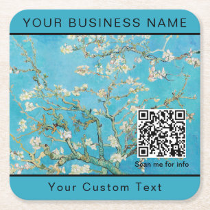 Vincent Van Gogh - Almond Blossom QR-code Vierkante Kartonnen Onderzetter