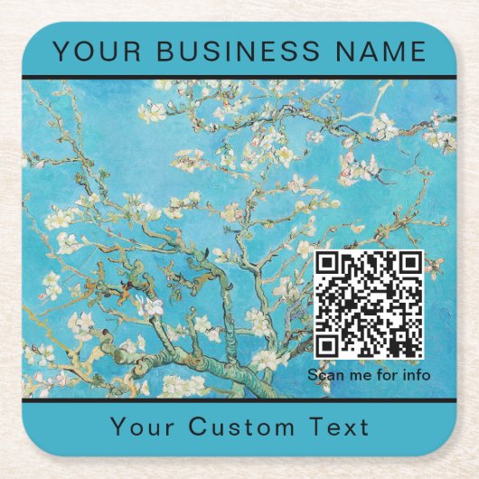 Vincent Van Gogh - Almond Blossom QR-code Vierkante Kartonnen Onderzetter (Voorkant)