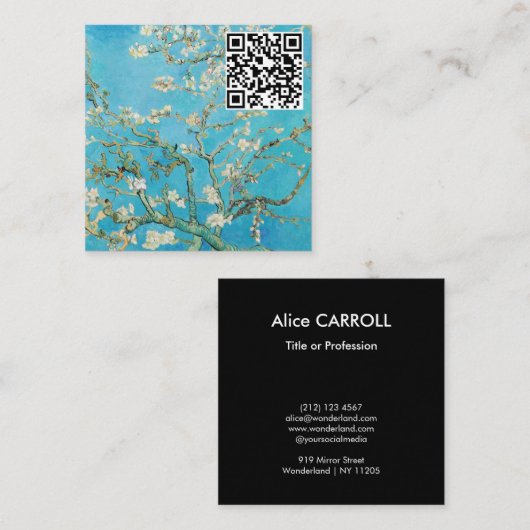 Vincent van Gogh - Almond Blossom - QR-code Vierkante Visitekaartje (Voorkant / Achterkant)